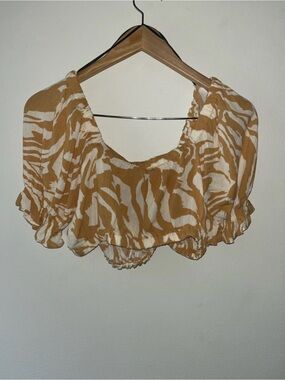 H&M Mustard and White Cropped Ruffle Top